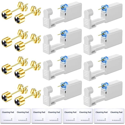 Get the Perfect Ear Piercing with 24 Pcs Premium Ear Piercing Kit - Includes 8 Black CZ Stones Earrings and 8 Easy-to-Use Self Ear Piercing Gun - Safe and Painless