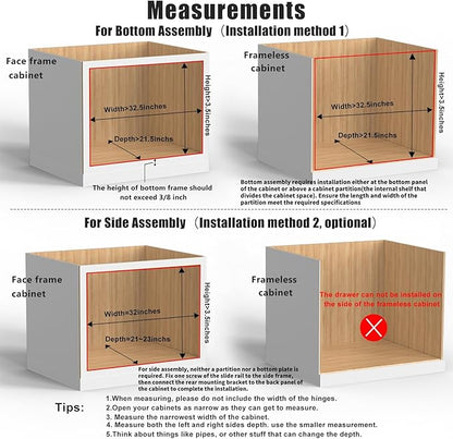 32''W x 21''D x 3''H Pull Out Cabinet Drawer Soft Close Slide Out Wood Organizer for Kitchen, Finished, Bottom and Side Assembly (Wood Drawer Part Width is 31inch)