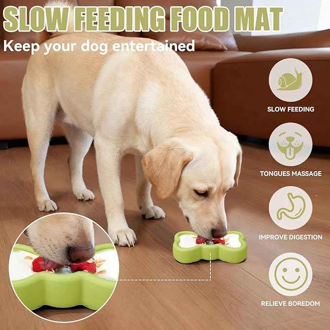 Lick Mat for Dogs, Animire Anti-Spilled Bow Tie Lick Bowls for Anxiety Relief, Silicone Slow Feeder Licking Pad with Suction Cups, Freezeable Dog Enrichment Toy for Boredom and Distraction(Green,L)
