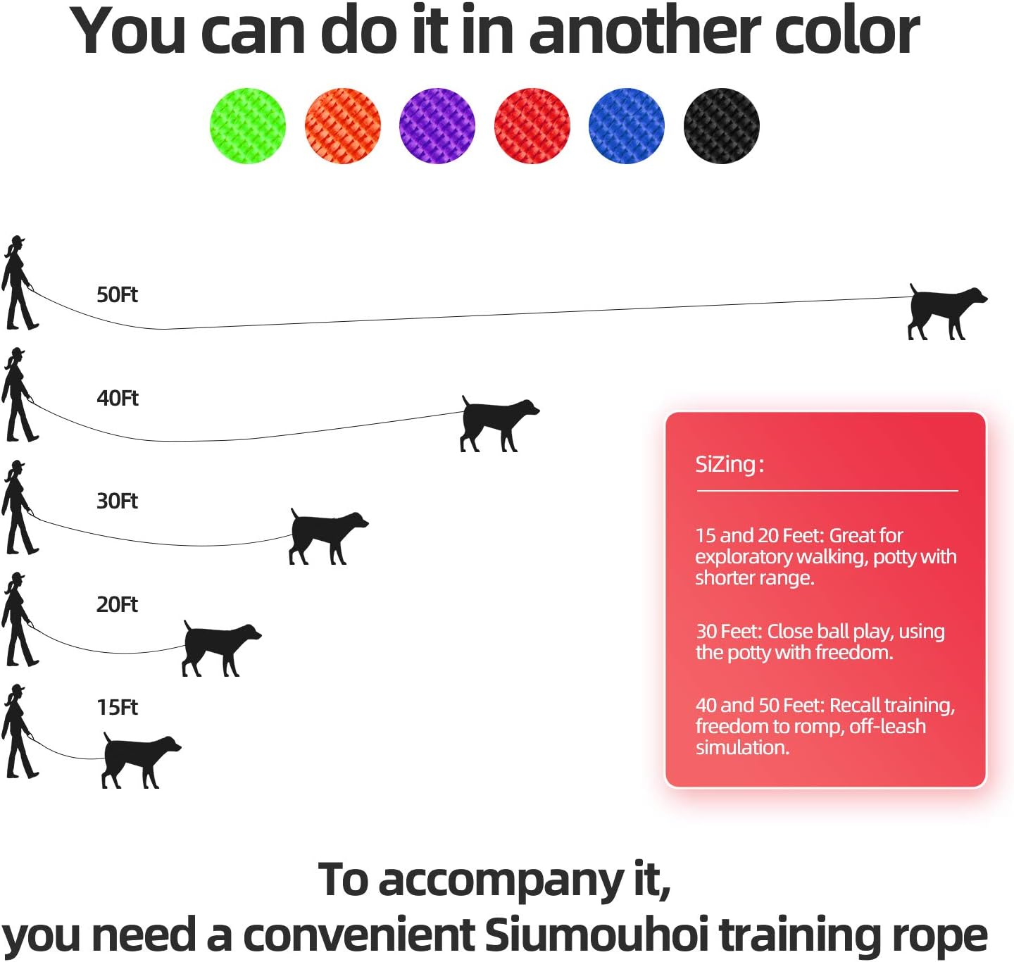 Reliable Siumouhoi Dog/Puppy Obedience Recall Training Agility Lead - 15ft， 20ft， 30ft ，40ft， 50ft Training Leash - Great for Play, Camping & Backyard（Blue，40 Feet