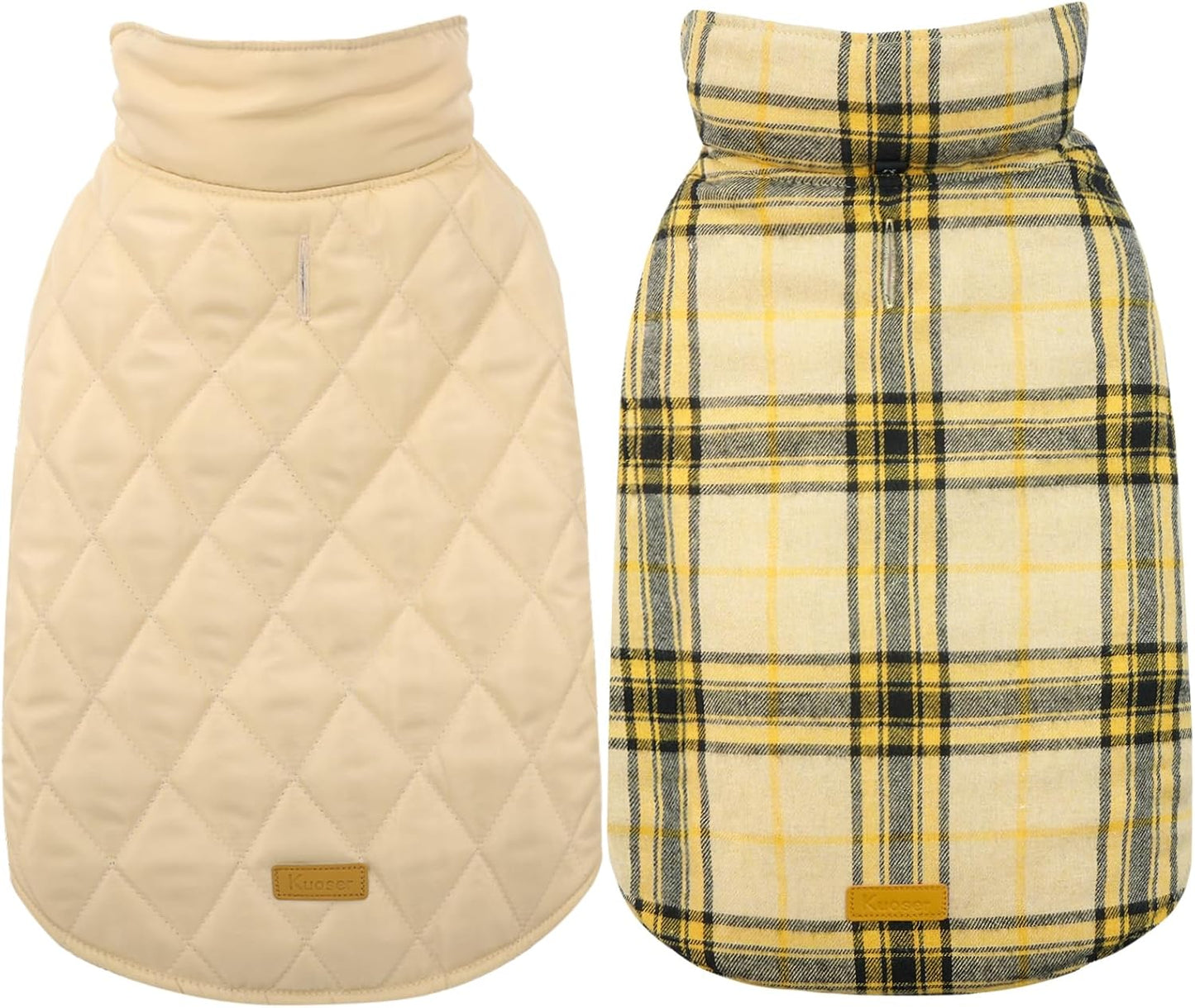 Kuoser Warm Dog Coat, Waterproof Dog Coats for X-Small Dogs, Adjustable Durable Doggie Winter Jacket Reversible Cozy Puppy Cold Weather Apparel from Small to Large Breed, Yellow XS