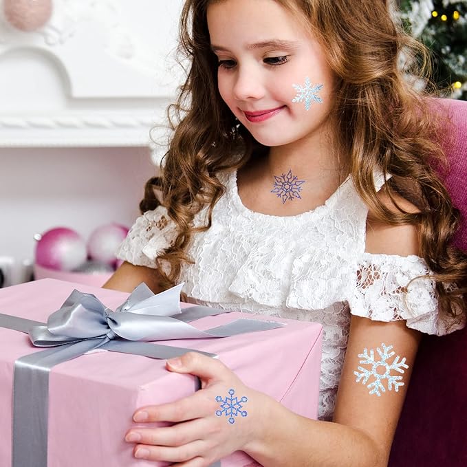 Kathfly 180 Pcs Snowflake Temporary Tattoos Winter Christmas Glitter Sticker Party Decorations Supplies Favors Gifts Cute Apparel Accessories for Body Face Women Party Supplies(Snowflake)