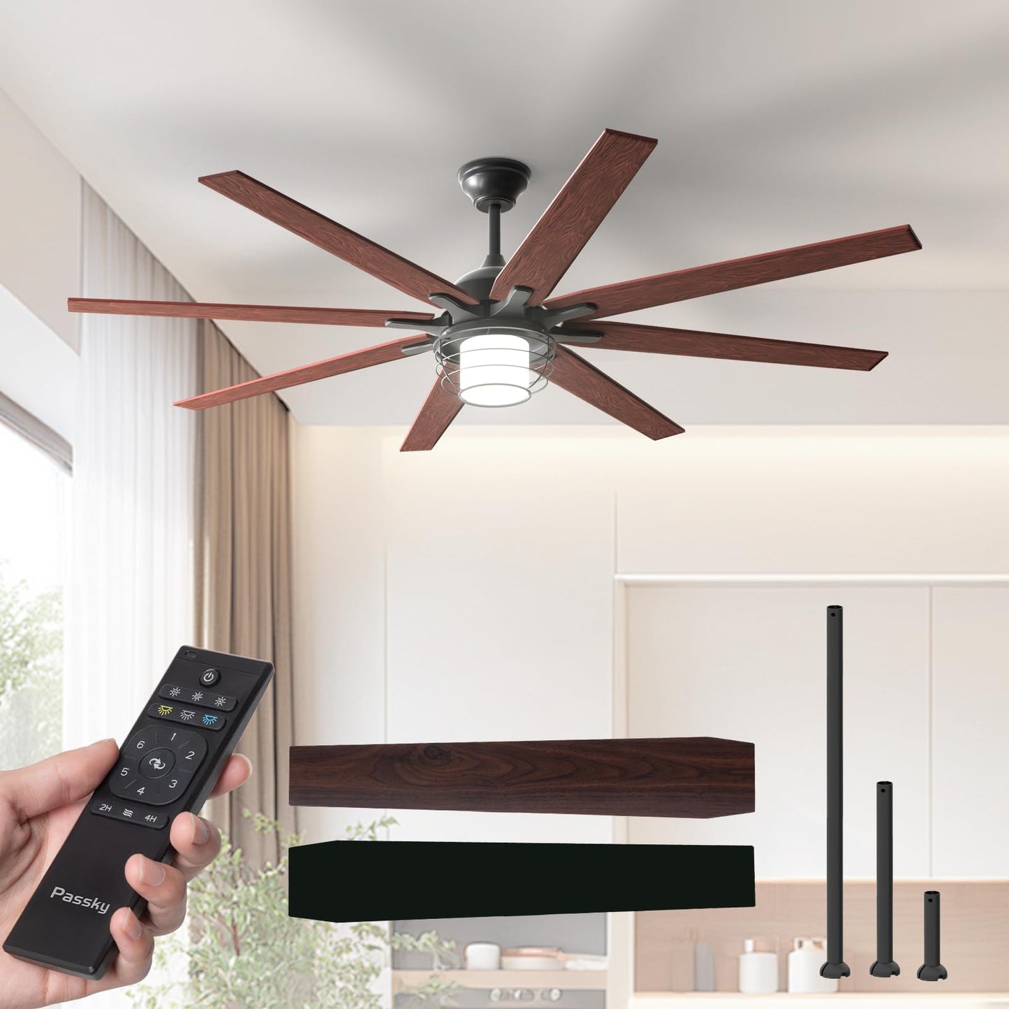 Passky Ceiling Fans With Lights, 72 Inch Black Ceiling Fan With Light And Remote Control, Reversible, Dimmable, 3Cct, Quiet, Cag