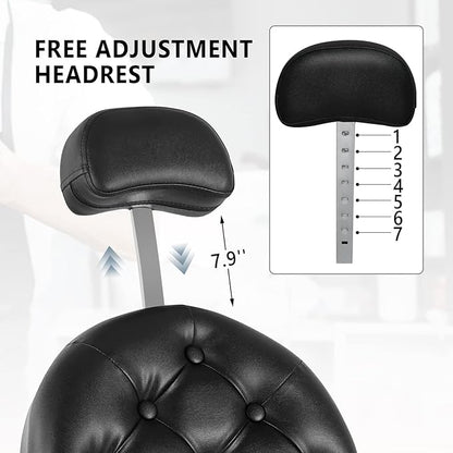 OmySalon Vintage Barber Chair All Purpose Heavy Duty, Hydraulic Recline Salon Beauty Styling Chair Retro Black, 360 Degree Swivel for Hair Stylist Tattoo, Round Base, Tufted Button