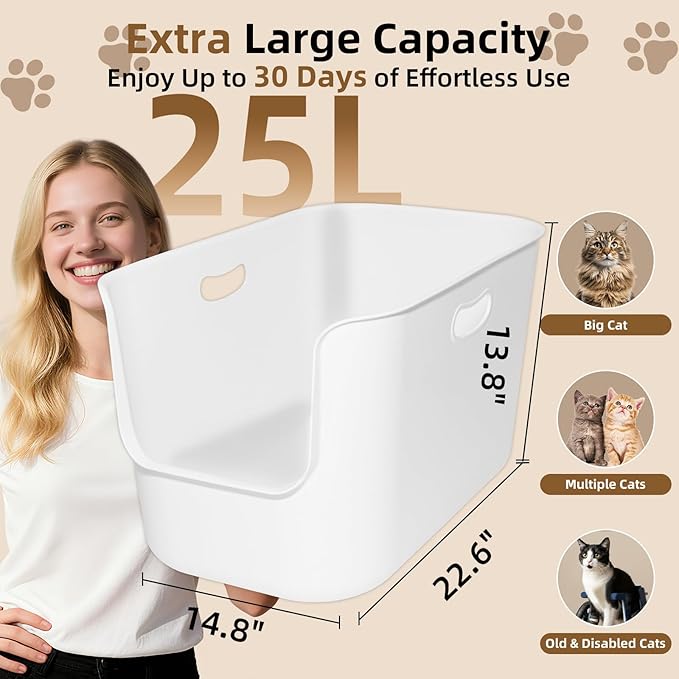 Extra Large High Sided Litter Box,22.6"×14.8"×13.8" XL Cat Litter Box for Indoor Cats,Jumbo Cat Box for Big Cats,Open Top Tall Litter Pan with High Wall,Easy to Clean,Anti-Splashing Design