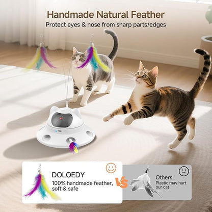 Cat Laser Toy, Automatic 3in1 Interactive Laser Pointer Toy for Indoor Cats, 5 Adjustable Red Lazer Light Pattern, Smart Sensor Auto Cat Feather Wand Kitten Toy, Keep Busy Chase Play, USB Rechargeable