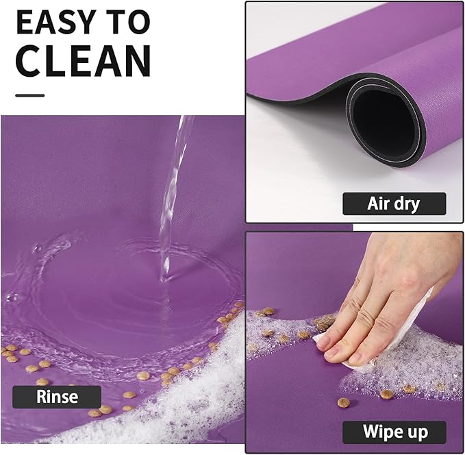 Dog Food Mat - Absorbent Cat Mat for Food and Water, No Stains Pet Feeding Bowl Mat, Easy to Clean Pet Placemats, Quick Dry Dog Water Dispenser Mat for Messy Drinkers | Purple 18"x 28"