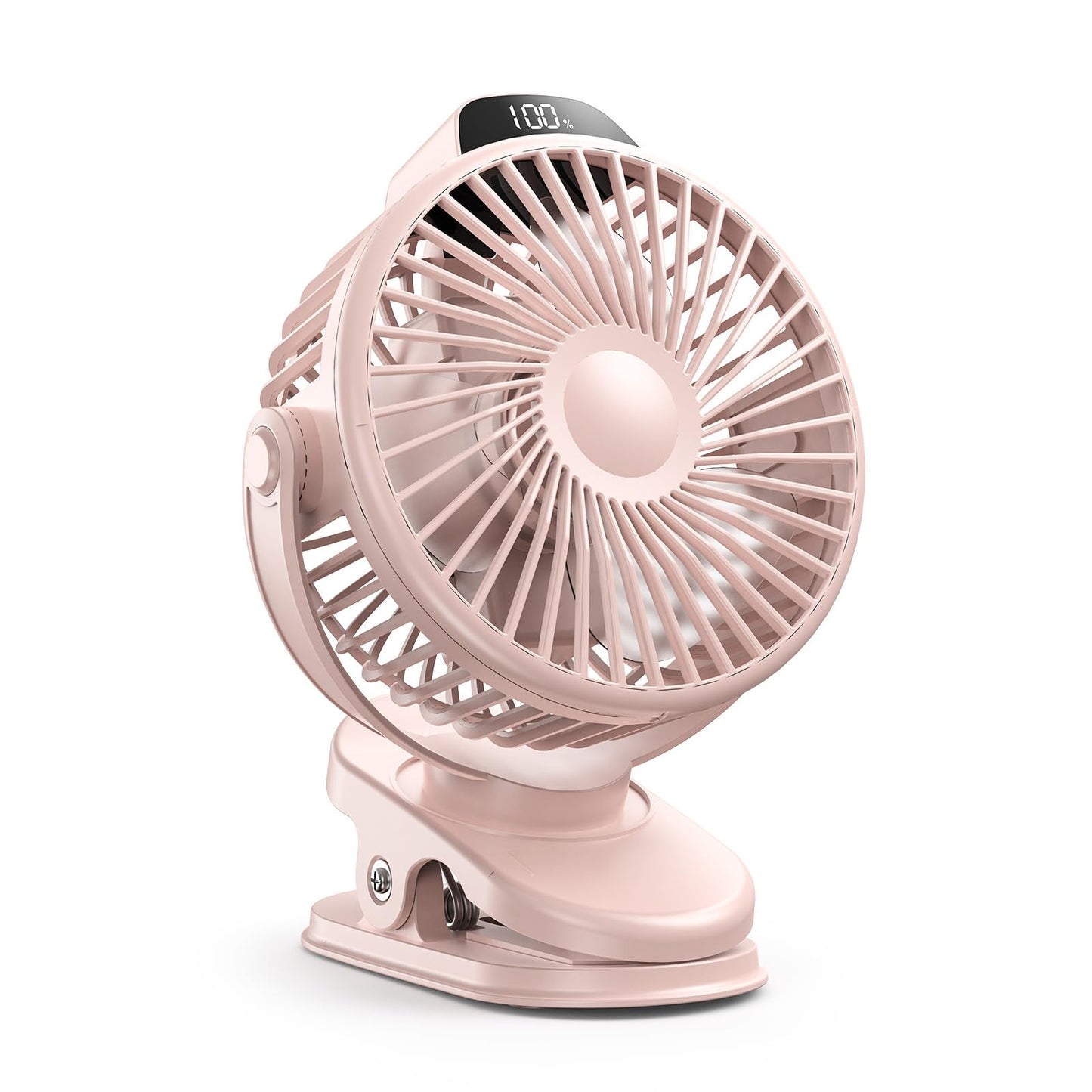 Koonie Portable Clip On Fan, Small Usb Battery Operated, 3 Speed Rechargeable Mini Pink With Led Display, 360 Rotate Personal Co