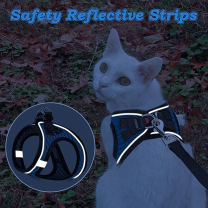 Cat Harness and Leash for Walking Escape Proof, Adjustable Kitten Vest Harness Reflective Soft Mesh Puppy Harness for Outdoor, Comfort Fit, Easy to Control (Blue, XXS)
