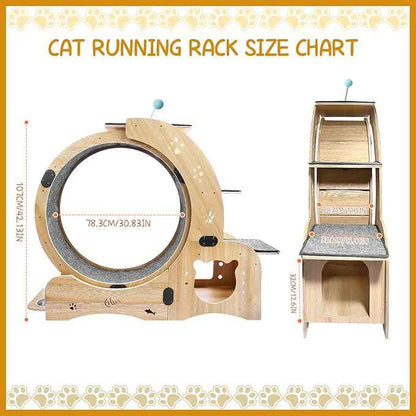 55" cat Wheel，cat Wheels for Indoor Cats，with Cat Bed, Scratching Board, Detachable Mat, Climbing Frame, Nest & Toys,6 in 1 Large Cats Treadmill，for Running/Walking/Training