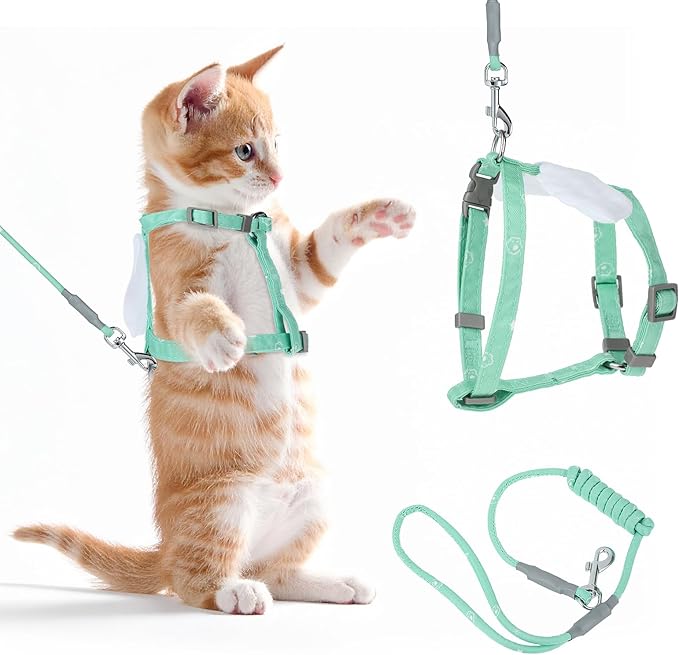 Cat Harness and Leash for Walking Escape Proof Adjustable Soft Harnesses and Leash Set Easy to Wear Kitten Harness for Travel Training and Walking(Green)