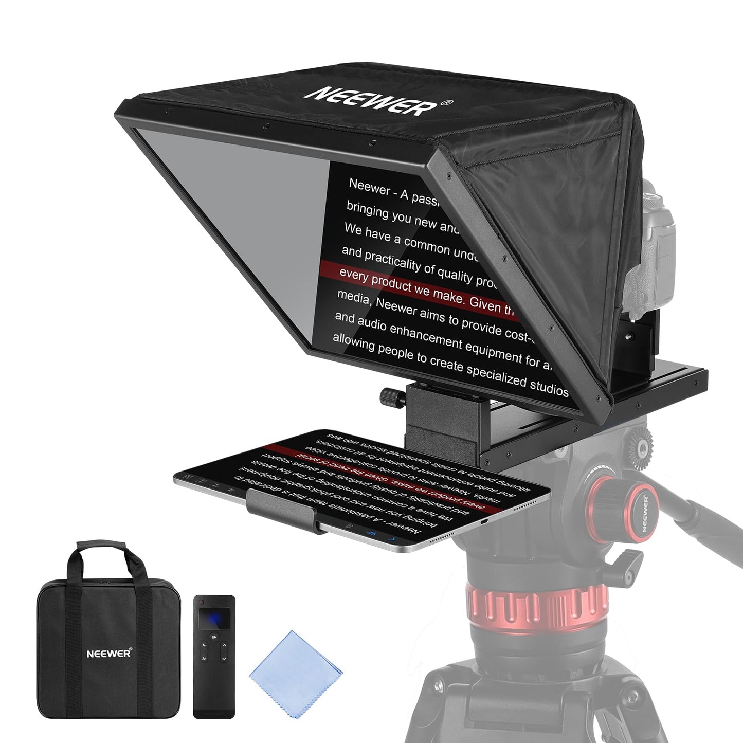 Neewer Basics X16B Aluminum Alloy Liftable Teleprompter 16 For Ipad Tablet Phone Dslr Camera, No Assembly, Remote & App Control,