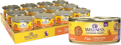 Wellness Complete Health Pate Adult Wet Cat Food, Natural, Protein-Rich, Grain Free, 5.5 Ounce, 24 Pack, (Chicken)