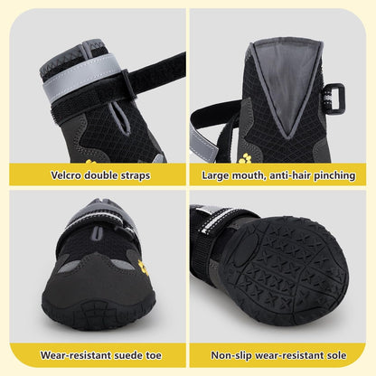 Dog Shoes, FISHOAKY Dog Shoes for Large Dogs, Mesh Breathable Dog Boots & Paw Protectors for Summer Hot Pavement Winter Snowy, 360°Anti Slip 4Pcs Dog Booties with Reflective Black (Size 8)