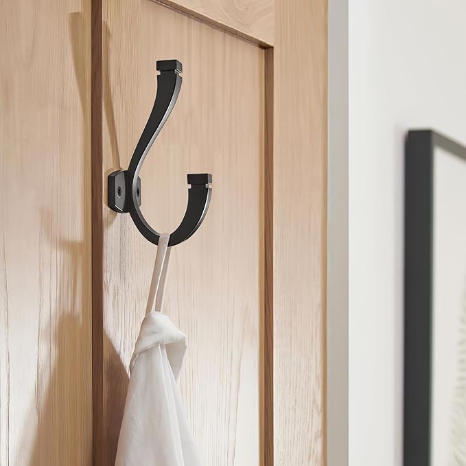 SAILING Coat Hooks - 3 Pack Matte Black Towel Hooks Robe Hooks Decorative Wall Hooks for Bathroom Bedroom Kitchen Towel Robe Clothes Cabinet Closet Bathroom Hardware