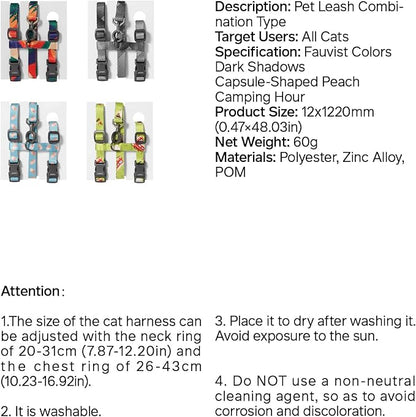 pidan Cat Harness and Leash Set, Cats Escape Proof - Adjustable Kitten Harness for Large Small Cats, Lightweight Soft Walking Travel Petsafe Harness / Green /lime