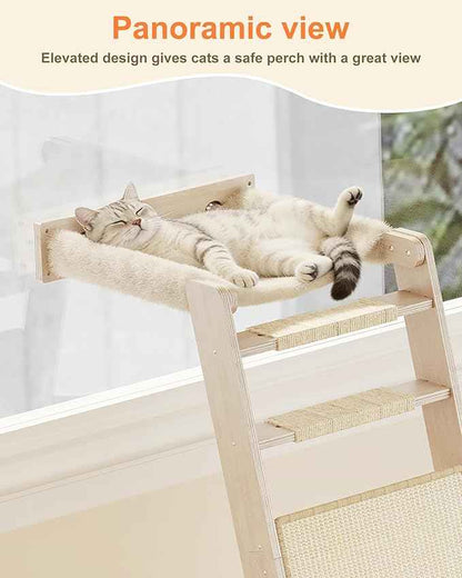 Cat Window Perch with Scratching Pad, 51'' Climbing Tree Include Hammock Cat Ladder with 2 Suction Cups for Sleeping, Playing and Watching Bird