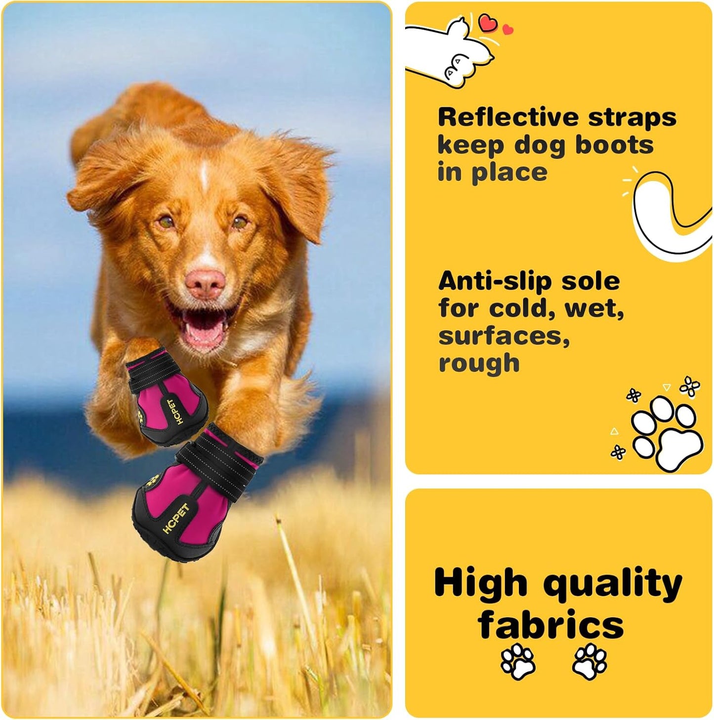 Hcpet Dog Shoes, Dog Boots for Small Dogs, Waterproof Medium Dog Booties Paw Protector for Summer Hot Pavement, Winter Snowy Day, Outdoor Walking, Indoor Hardfloors Anti Slip Sole Pink Size 3