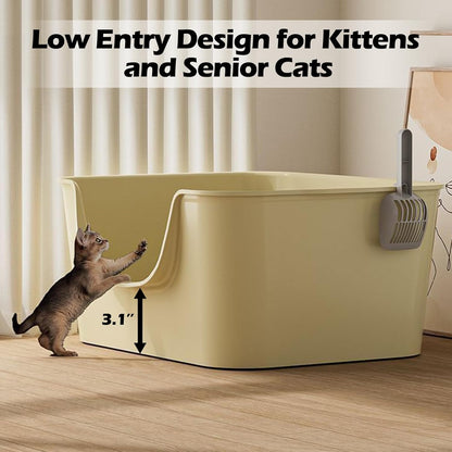 Small Cat Litter Box with High Sides,Cat Boxes for Indoor Cats,Cat Litter Pan for Kitty,Litter Box with Low Entry,Easy to Clean,Anti-Splashing (Grey)