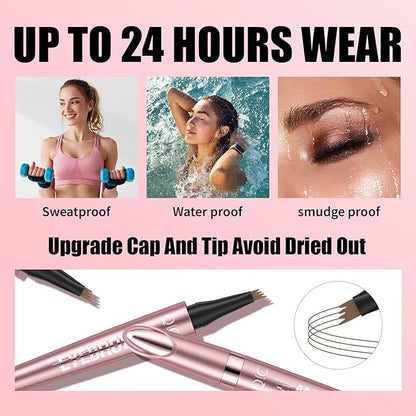 QIC Microblading Eyebrow Pen,Eyebrow Pencils for Women with 4-Fork-Tip, Waterproof Eye Brow Pencil Natural Hair-Like And Long-Lasting (Gray)