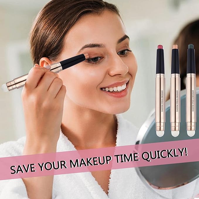 Blue Eyeshadow Stick and Sponge Makeup Brush glitter primer palette Shimmer Pencil Long Lasting Waterproof Eye Shadow Pen Highlighter Eye Liner Multi-Dimensional eyes Look