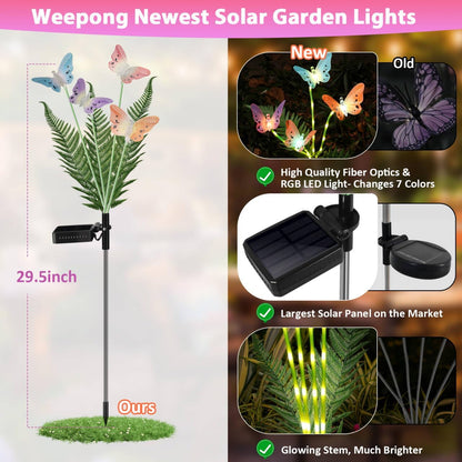 Solar Lights Outdoor Decorations Waterproof Newest Solar Garden Lights with Glowing Stems, 7-Color Changing Butterfly Flower Light for Outside Yard Pathway Garden Decor, Gift for Mother,2Pack