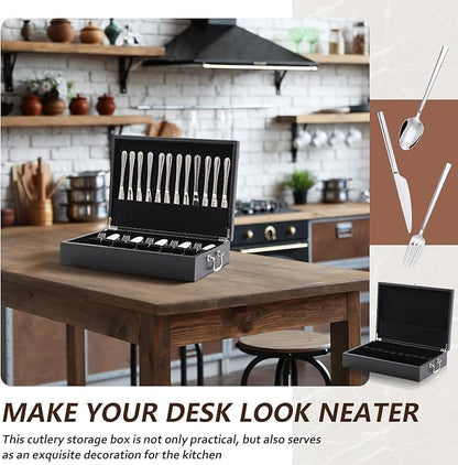 Leather Silverware Storage Box Flatware Storage Case with Felt Lined Leather Flatware Chest Silverware Organizer with Lid for Tableware Utensils Silver(1 Layer)