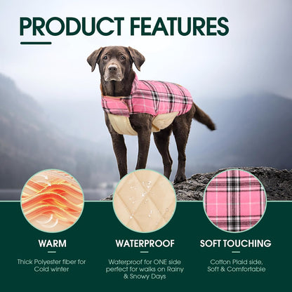 Kuoser Warm Dog Coat, Waterproof Dog Jacket for Extra Large Dogs, Adjustable Durable XL Doggie Winter Coat Reversible Cozy Puppy Cold Weather Apparel from Small to Large Breed, Pink XL