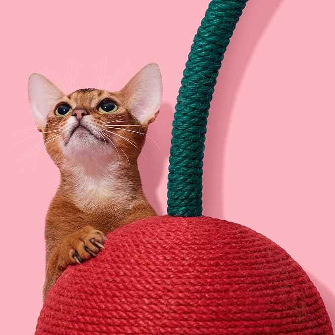 VETRESKA Cherry Cat Scratching Post, 22.64" Tall Cat Scratcher with Jute Rope Ball, Vertical Cat Scratch Post Claw Scratchers for Indoor Cats, Kitten Supplies