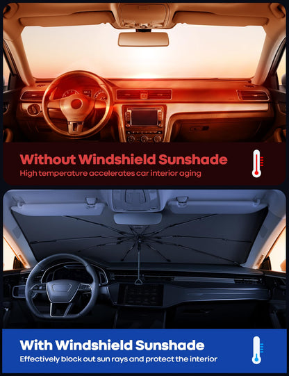 Lamicall Car Windshield Sunshade Umbrella – 5-Layer UV Block, 10-Rib Fiberglass Frame for Heat Insulation, 57"x33" Front Window Interior Sun Protection, for Medium Sedan, SUV Windshield