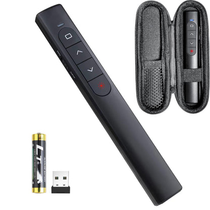 Presentation Clicker With Case,Wireless Presenter Remote With Laser Pointer Hyperlink & Volume Remote Control Powerpoint Office