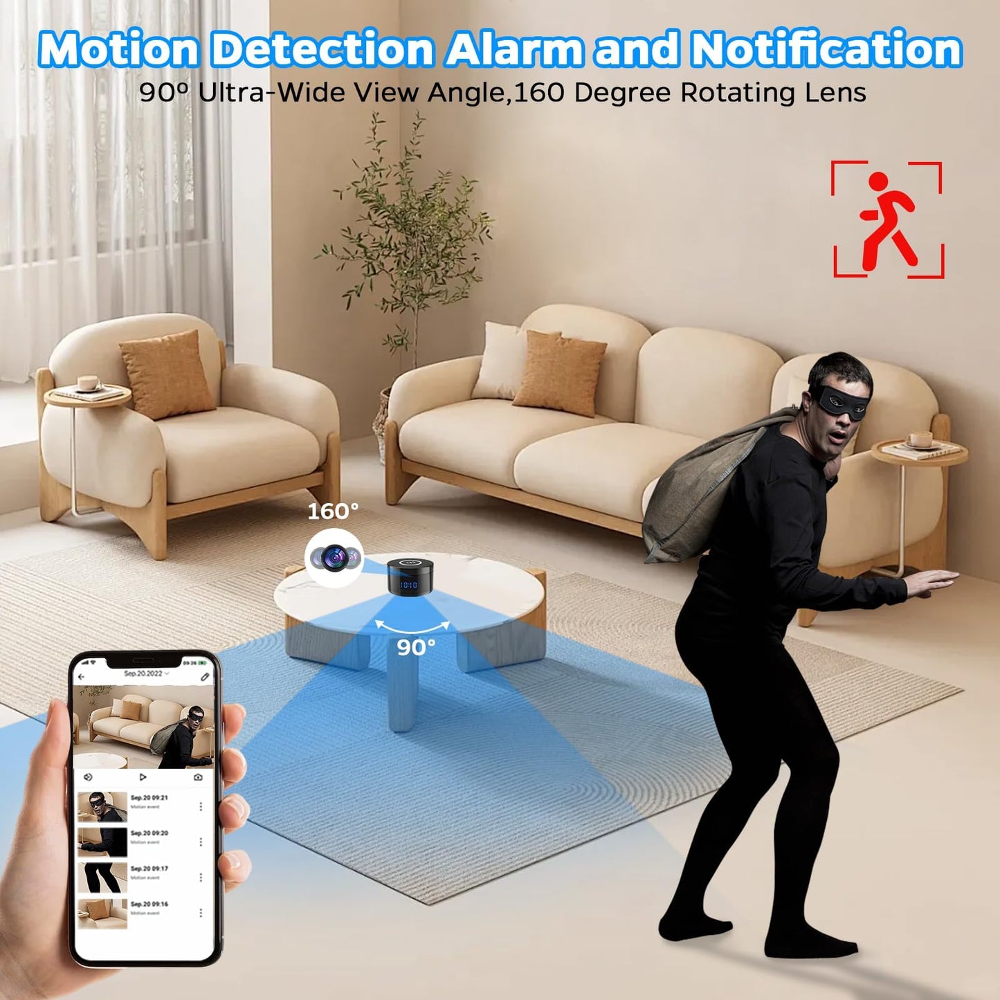 Indoor Camera with Clock and Wireless Charging, 1080P WiFi Cameras for Home, Security Camera with Motion Detection, Night Vision, Local & Cloud Storage,with APP (Black)