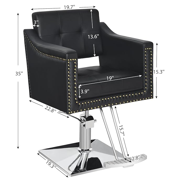 BarberPub Salon Chair for Hair Stylist, Hydraulic Barber Styling Chair, Beauty Spa Equipment 8813 (6" Seat Height Adjustment) (Black)