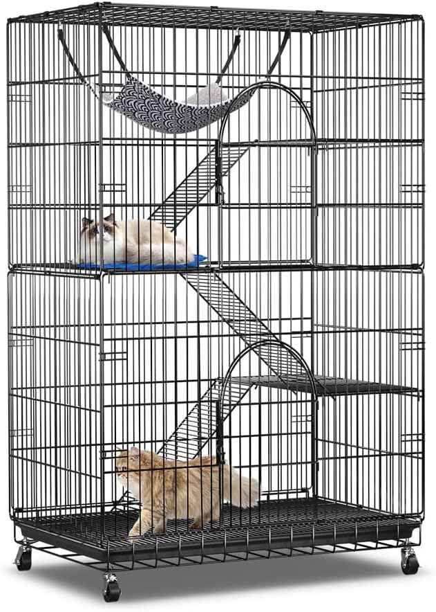 PawGiant 4-Tier Large Cat Cage Playpen, 51-inch Indoor/Outdoor Enclosure with 2 Doors, Hammock, Suitable for Cats, Kittens, and Small Animals