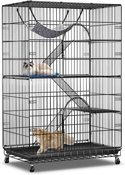 PawGiant 4-Tier Large Cat Cage Playpen, 51-inch Indoor/Outdoor Enclosure with 2 Doors, Hammock, Suitable for Cats, Kittens, and Small Animals