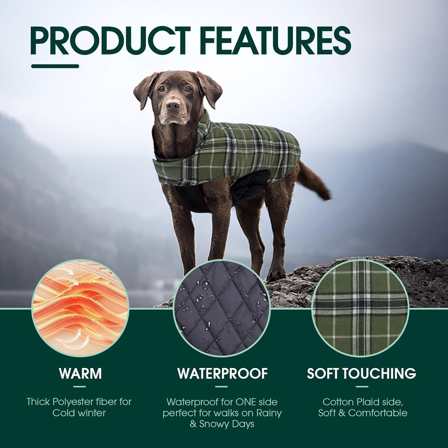 Kuoser Waterproof Dog Coat, Reversible Dog Jacket for Medium Dogs, Adjustable Durable Doggie Winter Coat Warm Puppy Cold Weather Apparel from Small to Large Breed, Blue M