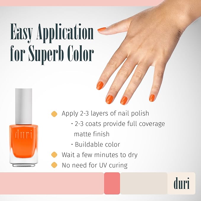duri 647N The O.C. Orange, Neon Orange Nail Polish, Matte Finish, Quick Drying, 0.45 Fl Oz