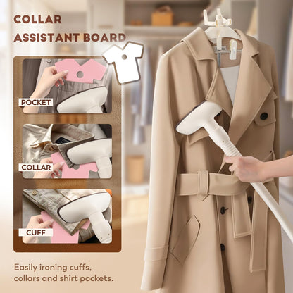 CGOLDENWALL Commercial Upgraded Standing Garment Steamer for Clothes with Drain Port 1650w Continuous 70 mins Powerful Steam 30s Fast Heat-up,Include Fabric brush, Ironing pad, Gloves,Trouser Clips