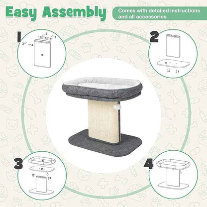 Tangkula Cat Tree for Indoor Cats, 2-Tier Cat Tower with Top Perch & Sisal Scratching Panel & Jingling Fur Ball Toy, Cozy Cat Bed with Scratching Post, Modern Small Kitten Activity Center (Grey)