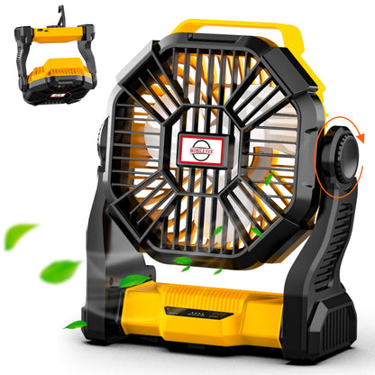 Sendowtek Portable Battery Fan With Led Light, 10400Mah Quiet Rechargeable Tent Fan With Hanging Hook 4 Speed Small Usb Battery
