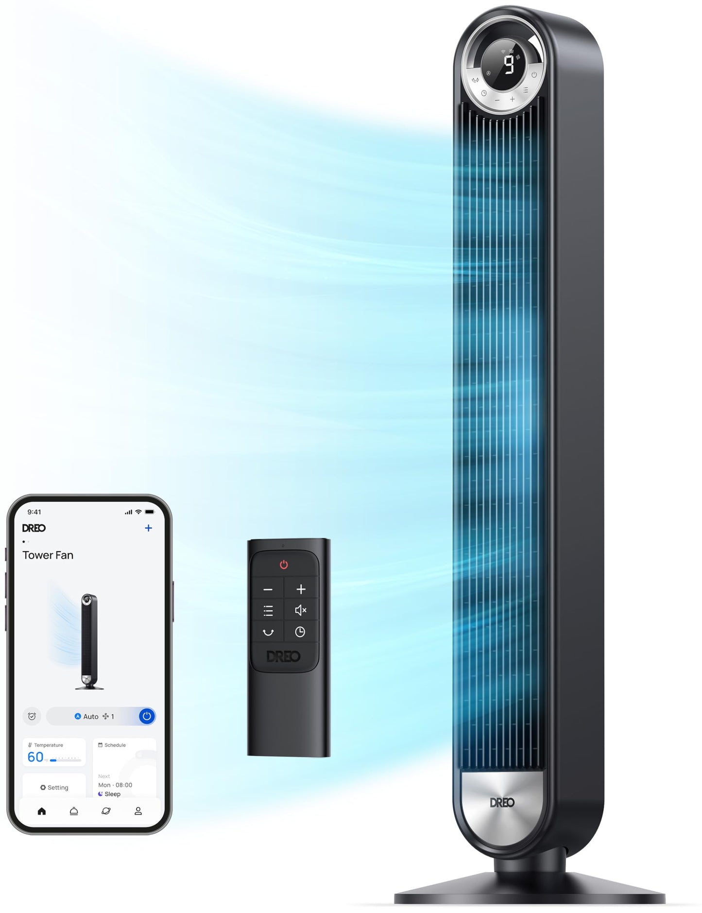 Dreo Tower Fan For Bedroom, 90 Oscillating Standing Floor Fan With 28Ft/S Velocity, 25Db Quiet For Sleep, Dc Motor, 9 Speeds, 4