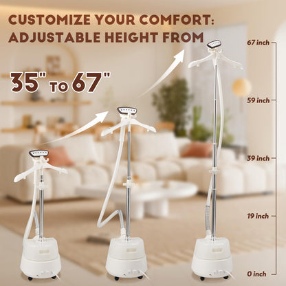 CGOLDENWALL Commercial Upgraded Standing Garment Steamer for Clothes with Drain Port 1650w Continuous 70 mins Powerful Steam 30s Fast Heat-up,Include Fabric brush, Ironing pad, Gloves,Trouser Clips