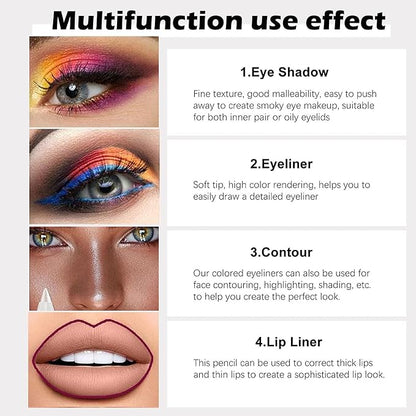 evpct 12Pcs Green Blue White Black Brown Purple Color Gel Glitter Eyeliner Pencils Set for Women Waterline Waterproof Smudge Proof lapiz de ojos delineador de ojos contra el agua Eye Liner Makeup 1-5