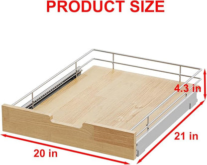 Pull Out Cabinet Organizer,Heavy-Duty Slide Out Shelf, Wood And Wire Basket, Pull Out Drawer for for Kitchen Under Sink Space, Pantry, Bathroom (20 * 21 WM)