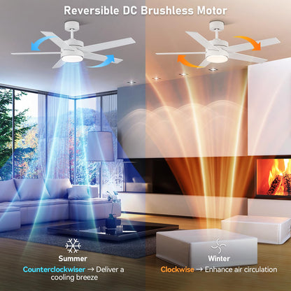Lofikedi 52 Inch Modern Ceiling Fan Light With Remote Control, Reversible Dc Motor, Stepless Dimmable, Noiseless Modern Ceiling
