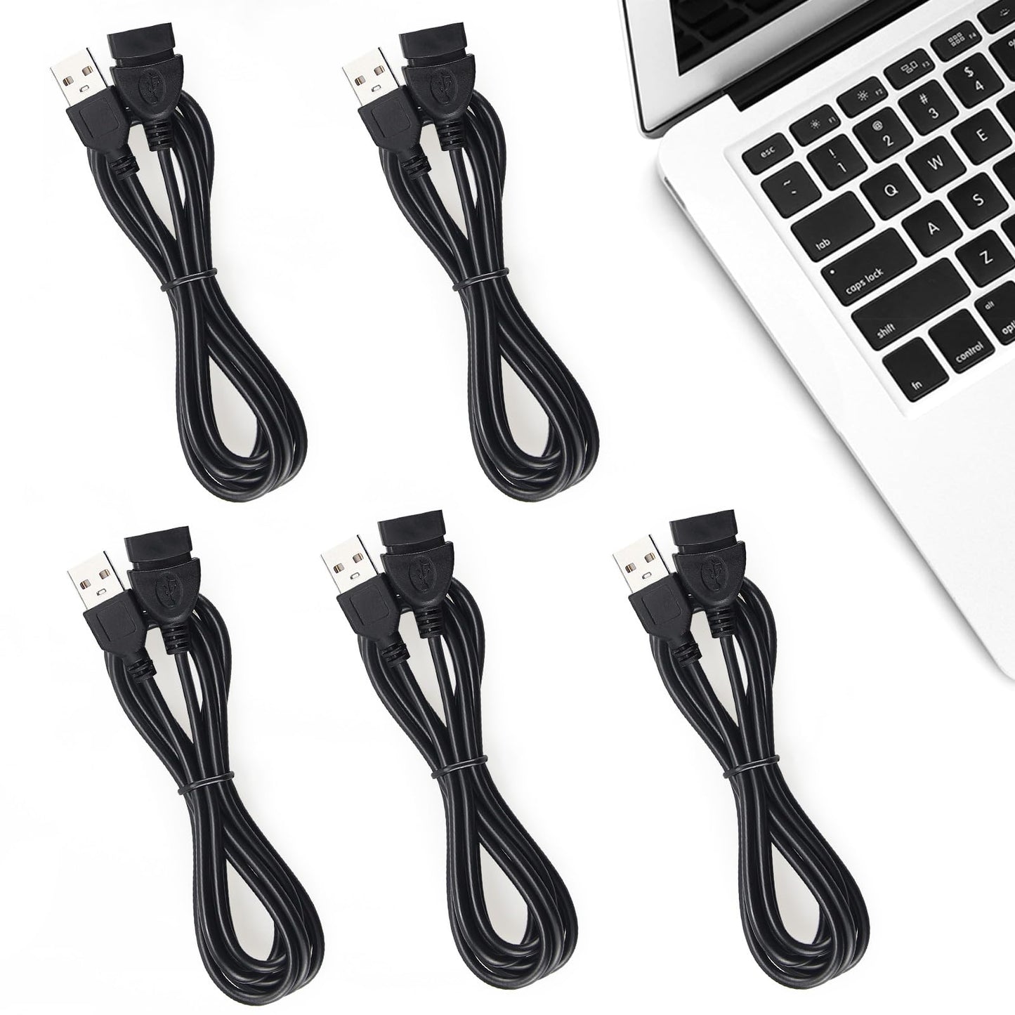 Short Usb Extension Cord 5-Pack, 1.6 Ft Usb 2.0 Male To Female Extender Cable Bulk