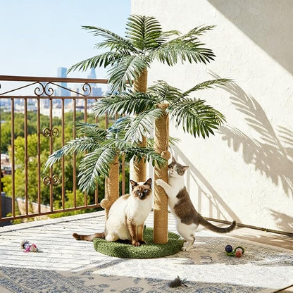 31.5Inch Cat Scratching Post,Cat Scratcher Tree with 3 Scratching Poles & 2 Interactive Dangling Balls,Cats Scratching Posts for Indoor Kitten & Adult Cats