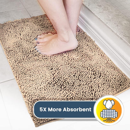 Muddy Mat® AS-SEEN-ON-TV Highly Absorbent Microfiber Door Mat and Pet Rug, Non Slip Thick Washable Area and Bath Mat Soft Chenille for Kitchen Bathroom Bedroom Indoor and Outdoor - Beige 35" x 60"