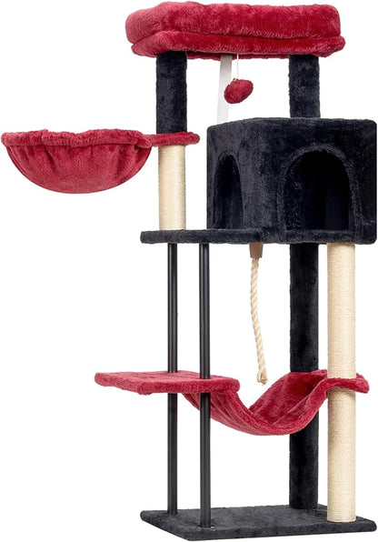 Cat Tree, Cat Tower for Indoor Cats, 43.3 inch Gothic Cat Tree Tower with Sturdy Steel Tube, Hammock, Cat Condo for Small Cats and Kittens, Scratching Post, Black and red GCT004SBR