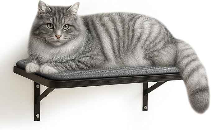 Cat Wall Shelf Window Perch, Cats Bed Hammock with Scratching Pad, Cat Shelf for Climbing Sleeping Playing,Black Furniture for Indoor Large Cats
